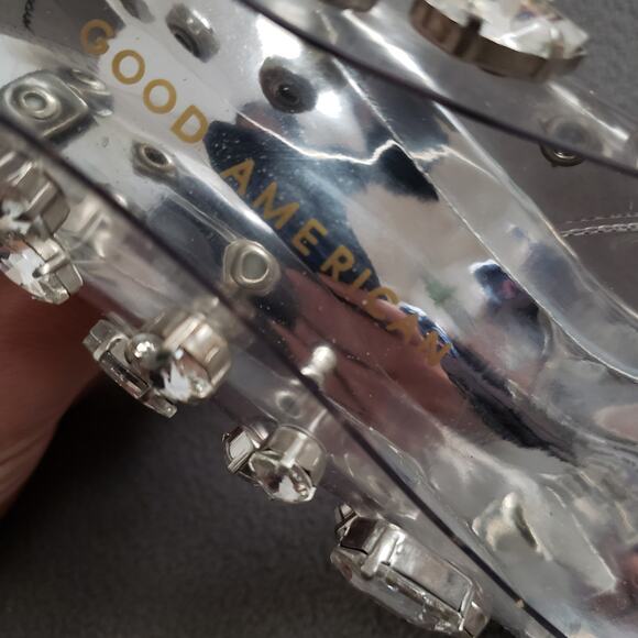 Good American Diamonds Forever Heel in Glass Size 5.5 GAME-WZ4 Silver Crystals - Picture 14 of 16